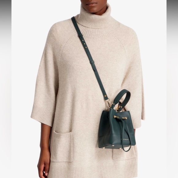 NWT Strathberry Lana Osette Bucket Bag Top Handle 100% Calf Leather Bottle Green - Picture 2 of 7